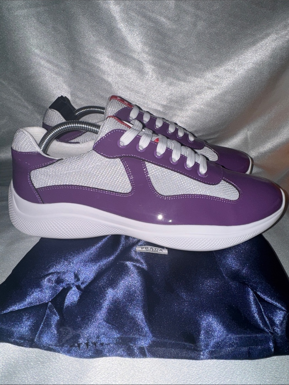 Prada Men's Purple and White Low-Top Lace-Up Sneakers!🔥New! Size: 11us - Picture 3 of 11